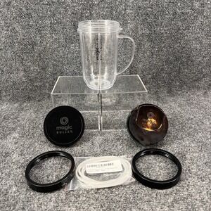 Magic Bullet Part Mug & 4 Black Lids (2 Lip Rings, 1 Solid Lid, 1 Flip Top)